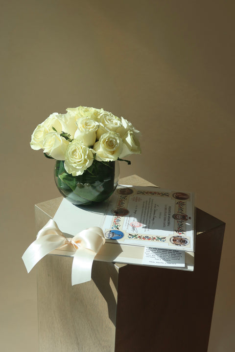 Mini Pecera con Rosas y Misa